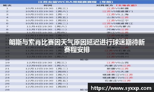 金年会朗斯与索肖比赛因天气原因延迟进行球迷期待新赛程安排